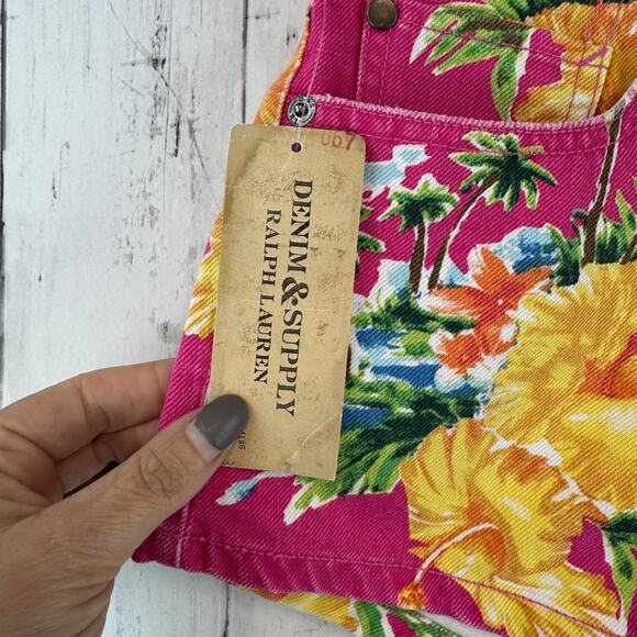 NWT Denim & Supply Ralph Lauren Pink Tropical Floral Mini Denim Shorts Size 30 - Picture 2 of 16